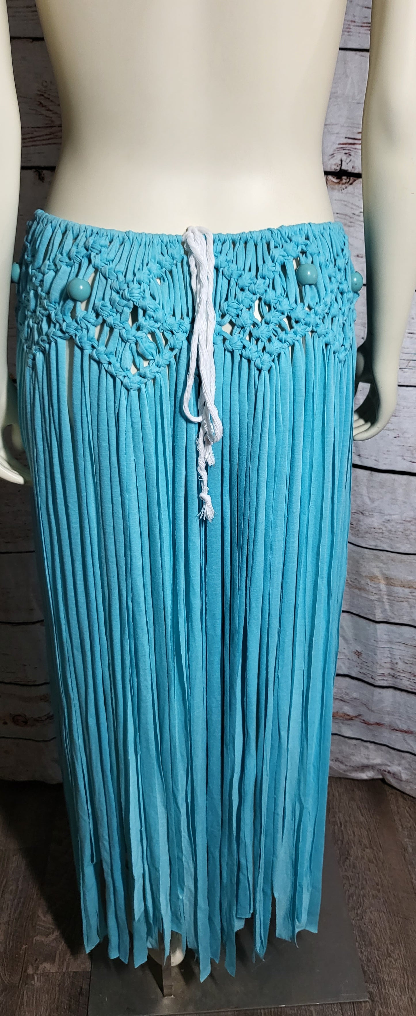 Turquiose Macreme Beach skirt with wooden beads