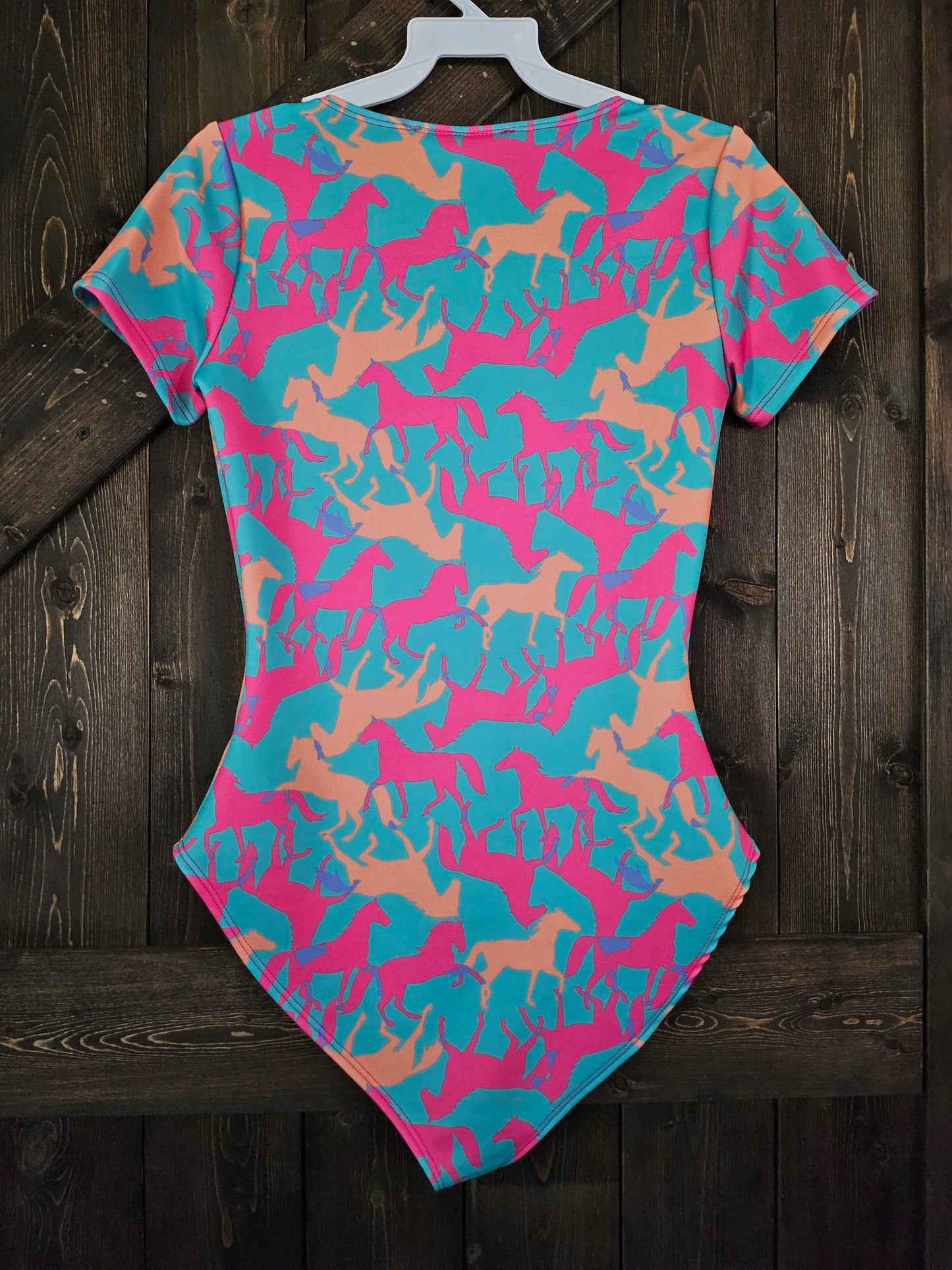Turquoise Contrast Horse Square Neckline Printed Bodysuit