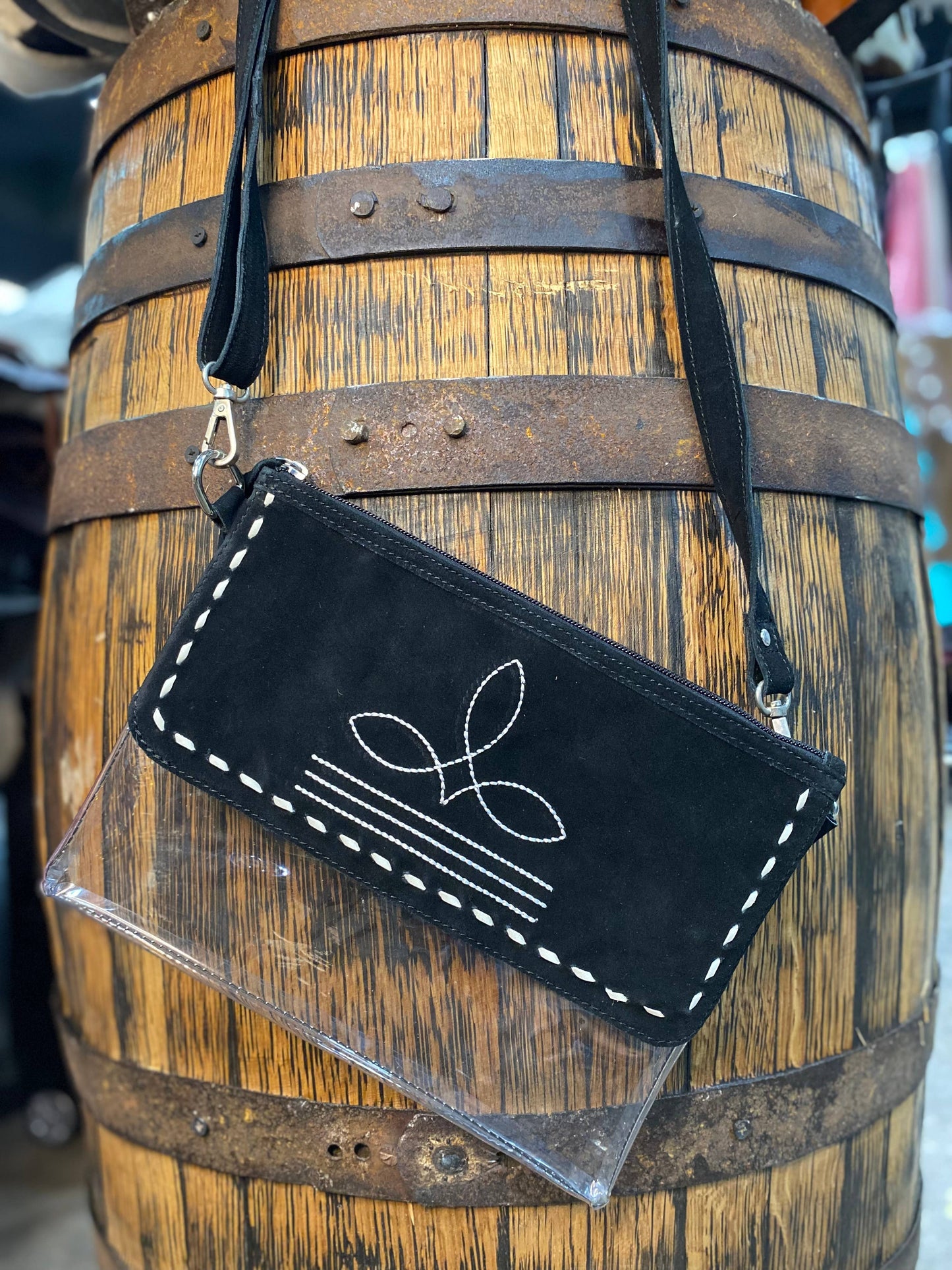Clear Black Suede Leather Boot Stitch Crossbody Bag