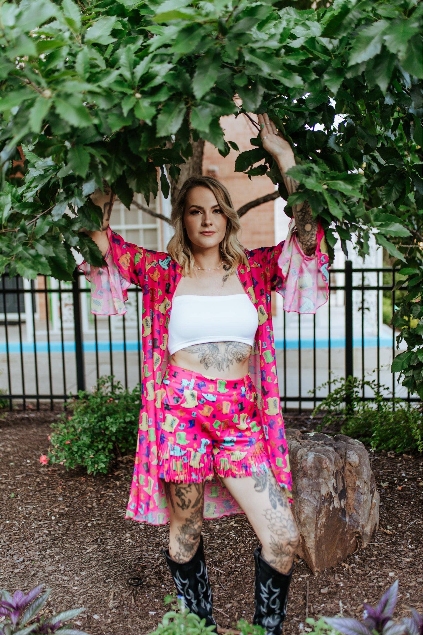 Rollin with the Flow Mesh Kimono Duster- Hot Pink/Cowgirl