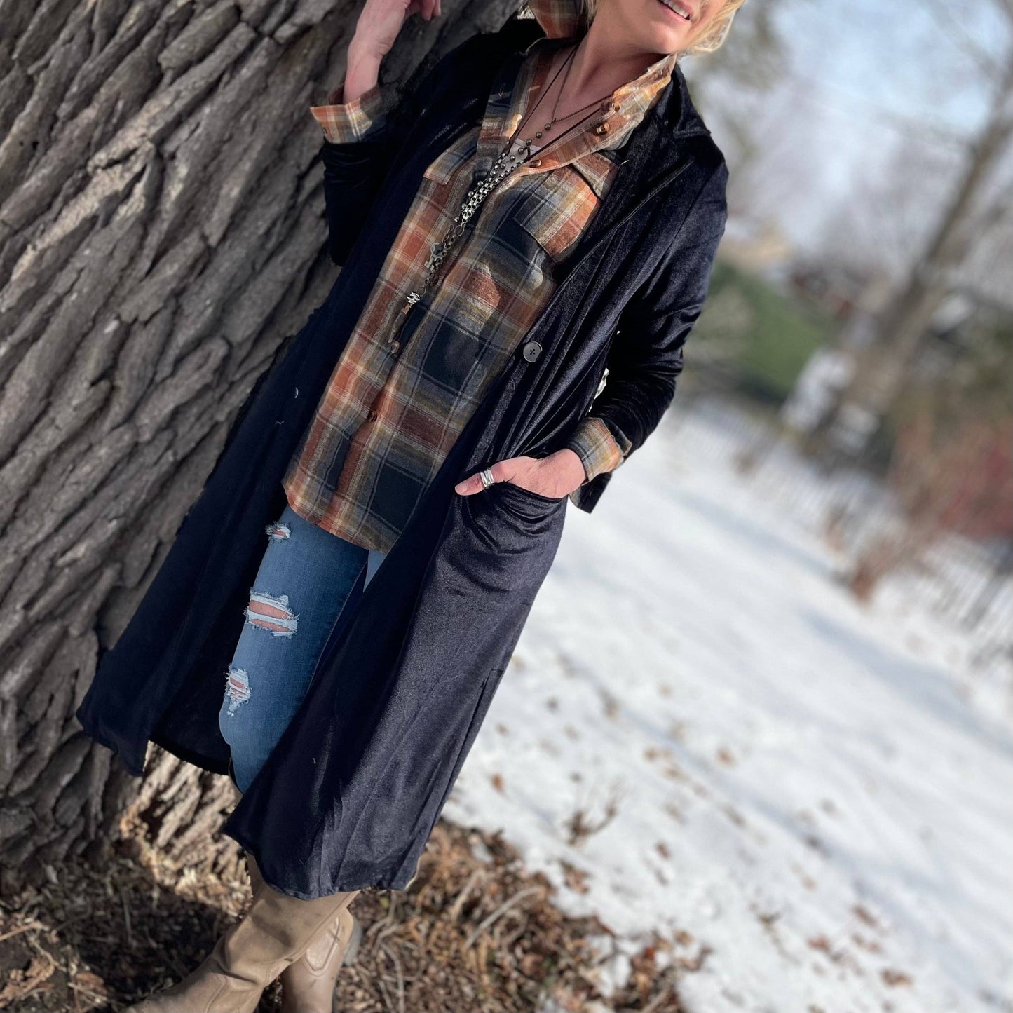 Black Velvet Duster Coat