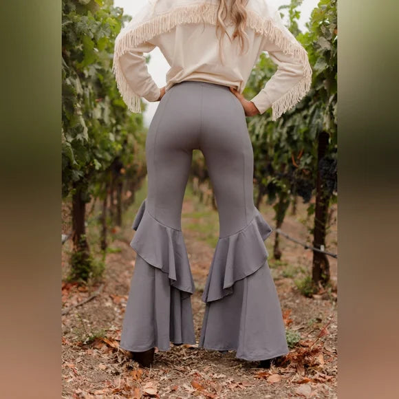 Senorita Bells Stretch Pants With Ruffled Bottoms
