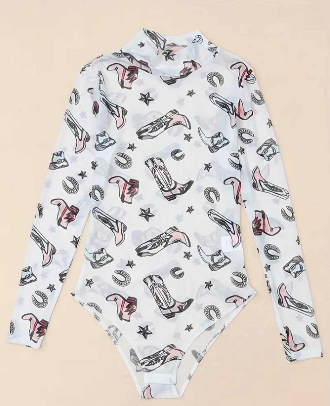 Western boots mesh bodysuit