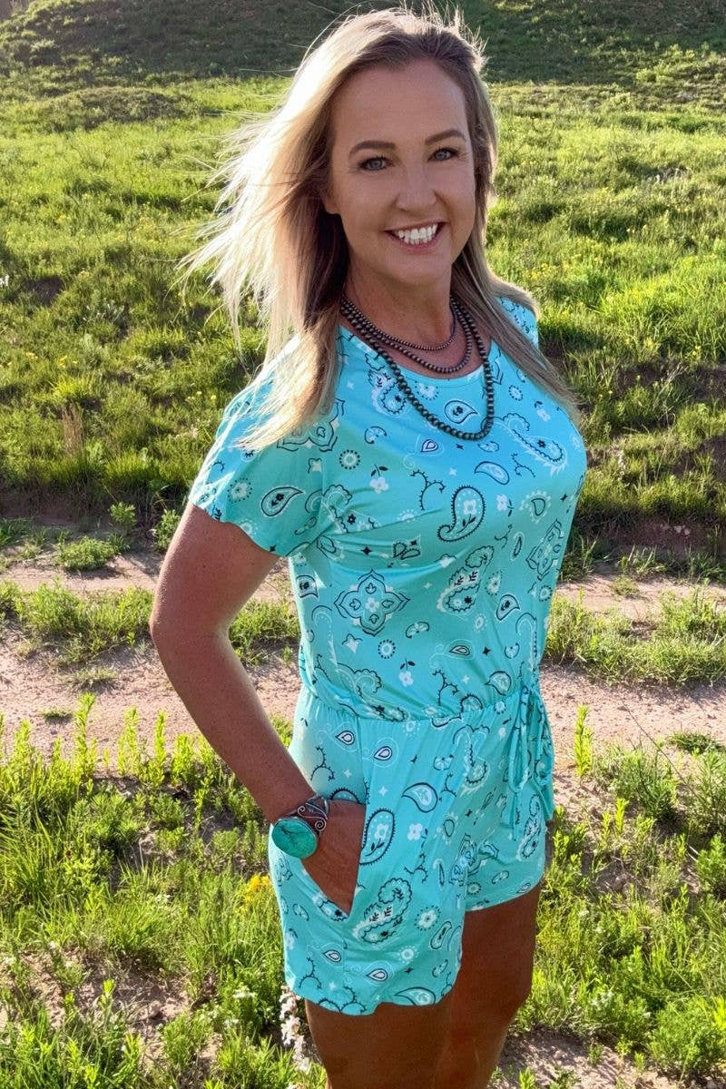 Turquoise Bandana Babe Romper