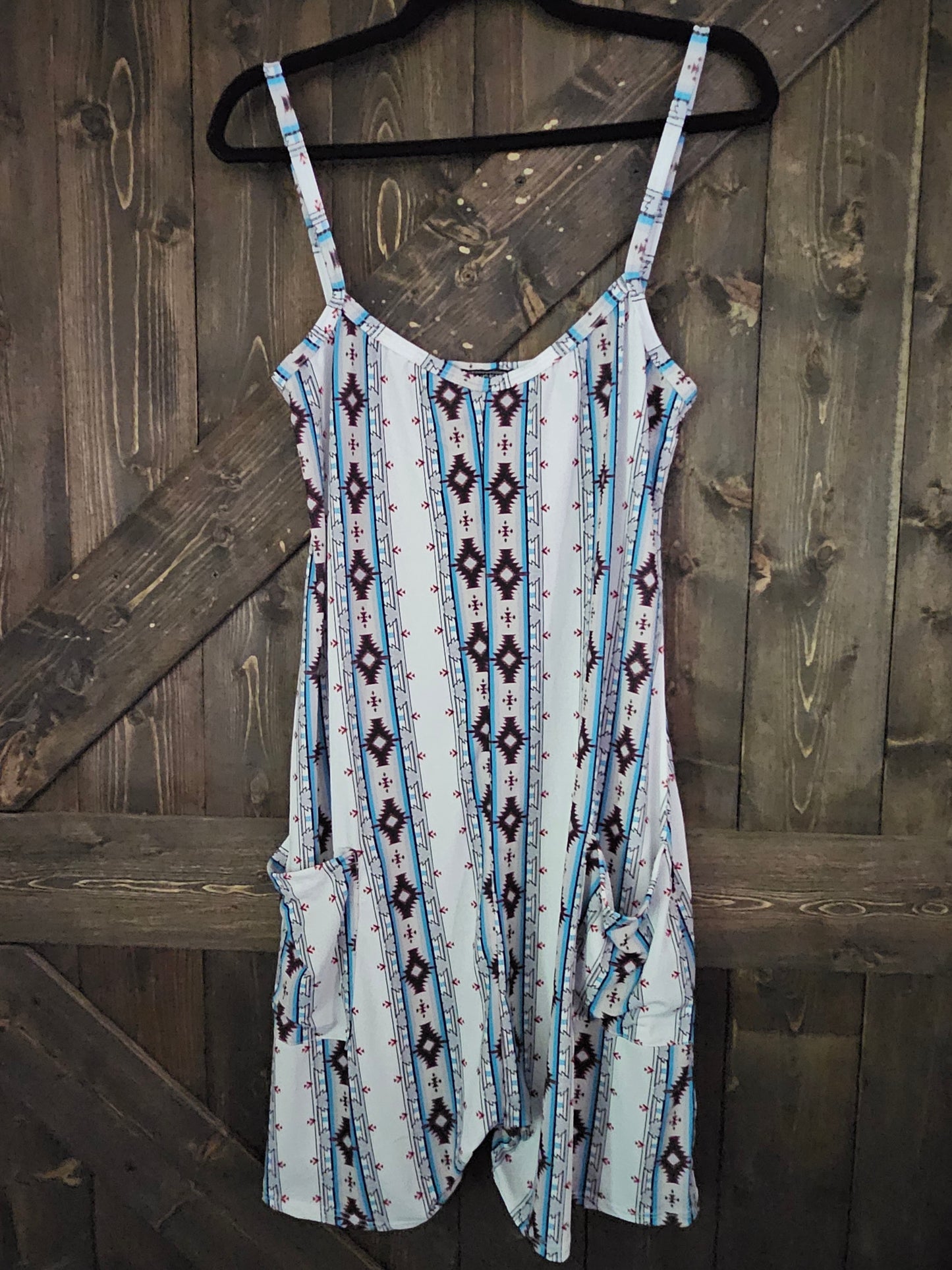 White Aztec Spaghetti Strap Romper