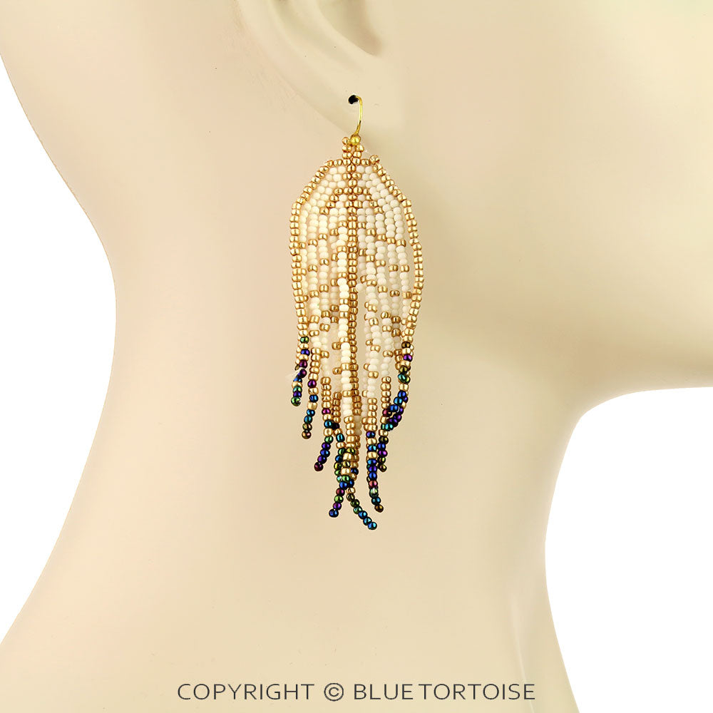 Long beaded Boho fringe tassel earrings