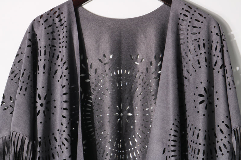 Western fringe cutout poncho shawl