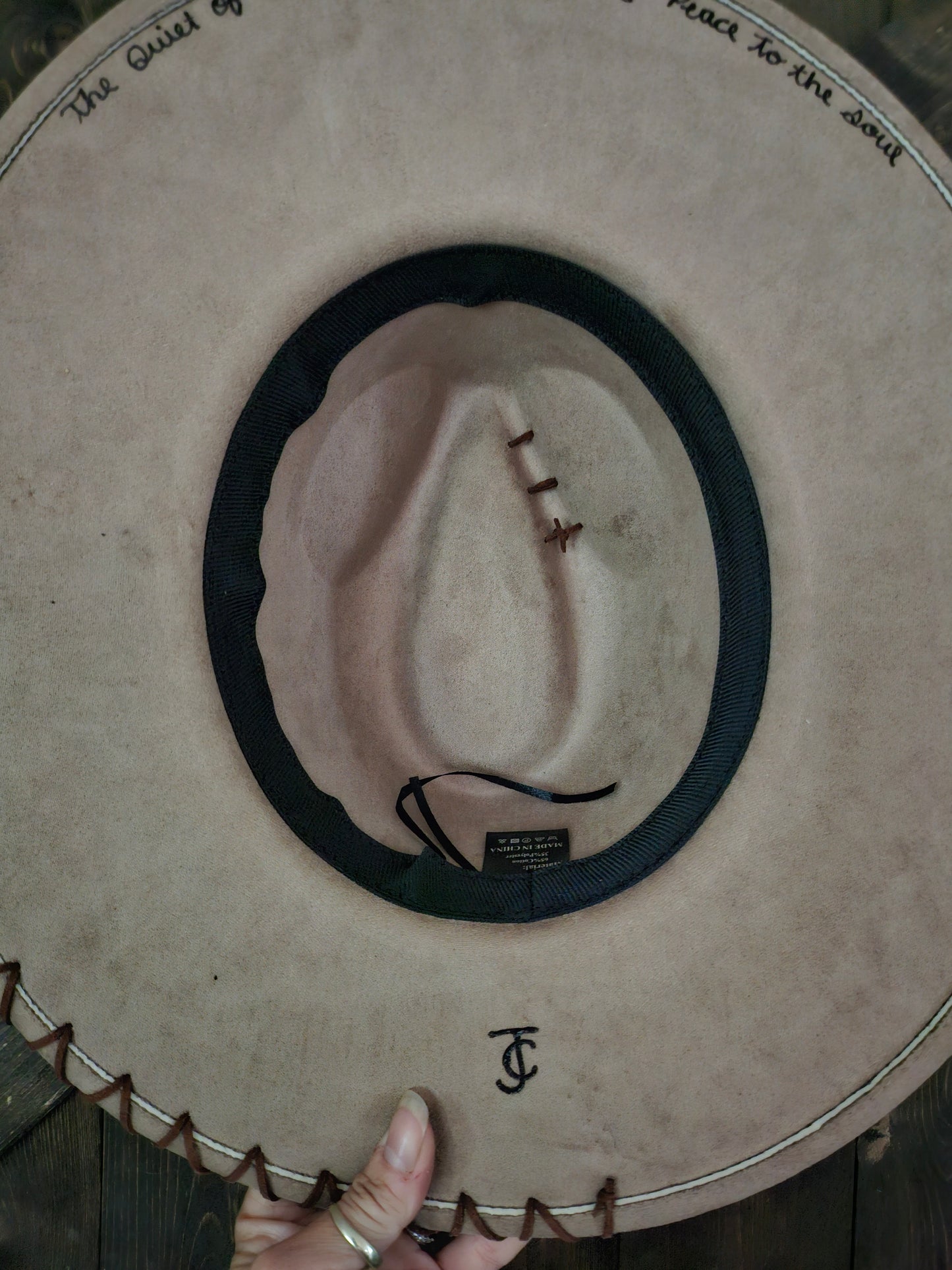 Hand Burned Western Fedora Cowboy Hat With Genuine Leather