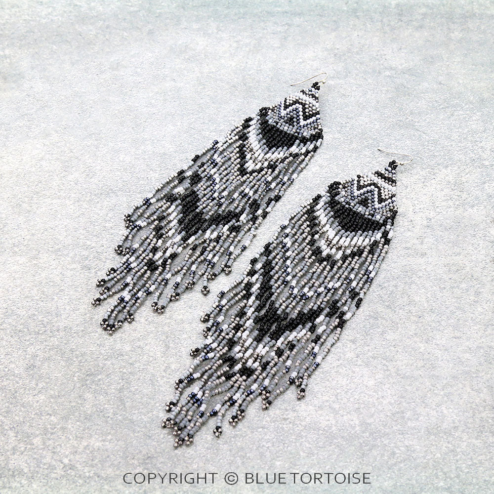 Long beaded boho tassel earrings