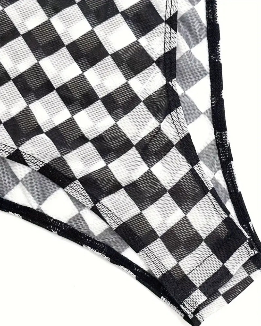 Mesh checkered bodysuit