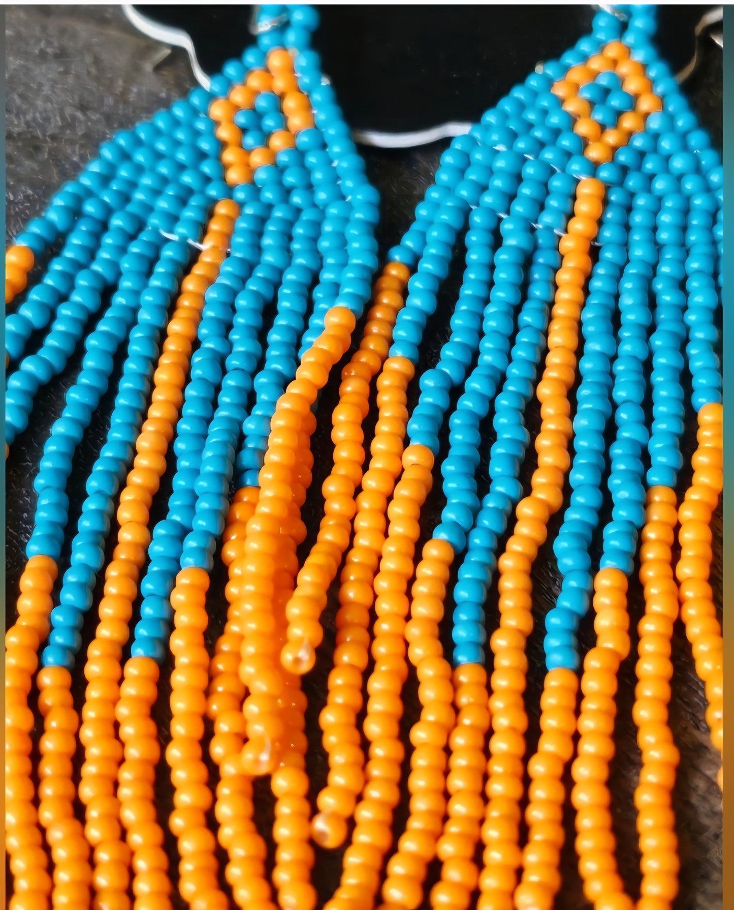 Blue and Orange Boho Beaded Tassel Earrings