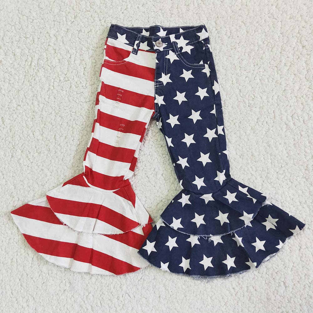 Aier Wholesale - Mommy and Me Adult Baby Girls 4th July Stars Denim Bell Flar