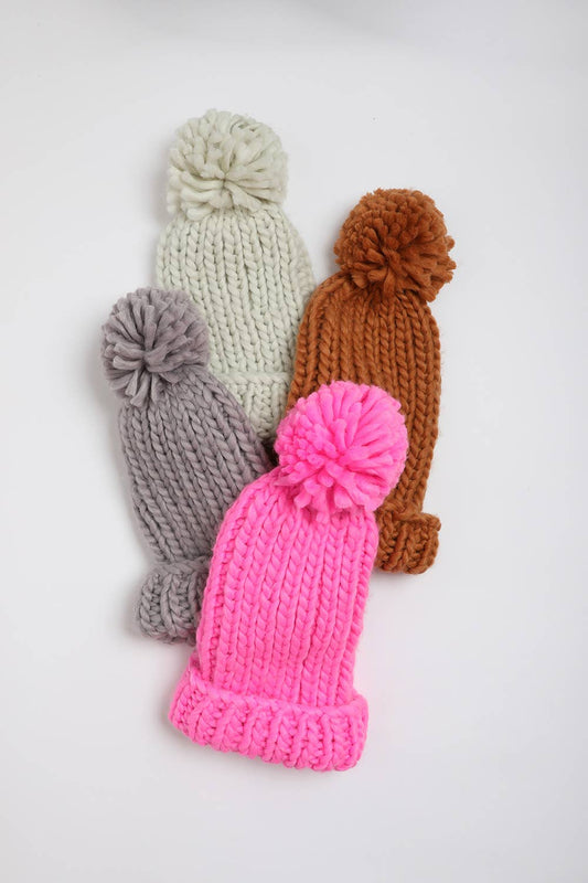 Soft Chunky Cable Knit Beanie - With Pom Pom