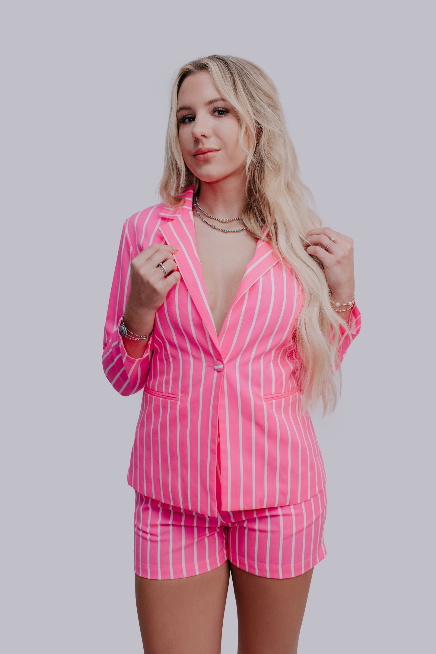 Pink Pinstripe Blazer and shorts 2 Peice Set