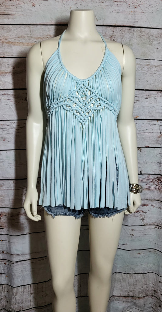 Light blue cotton beach festival macrame dress