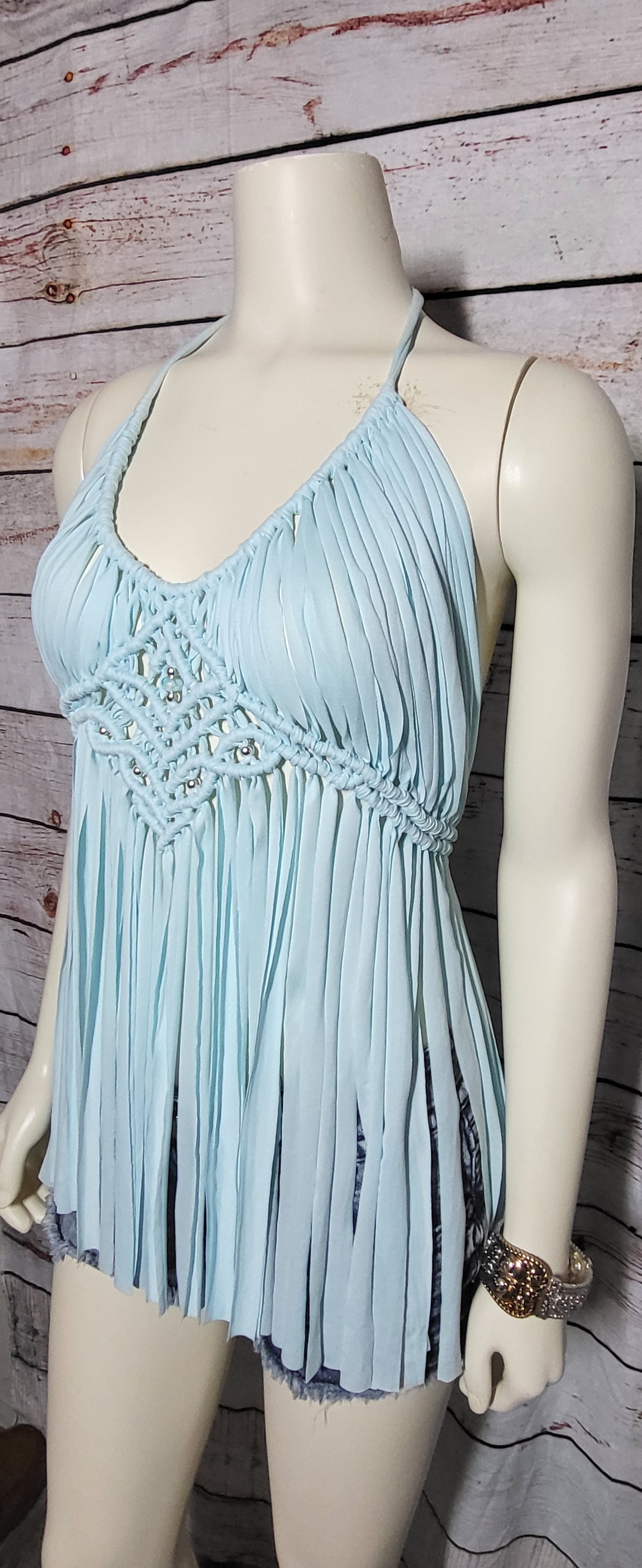 Light blue cotton beach festival macrame dress