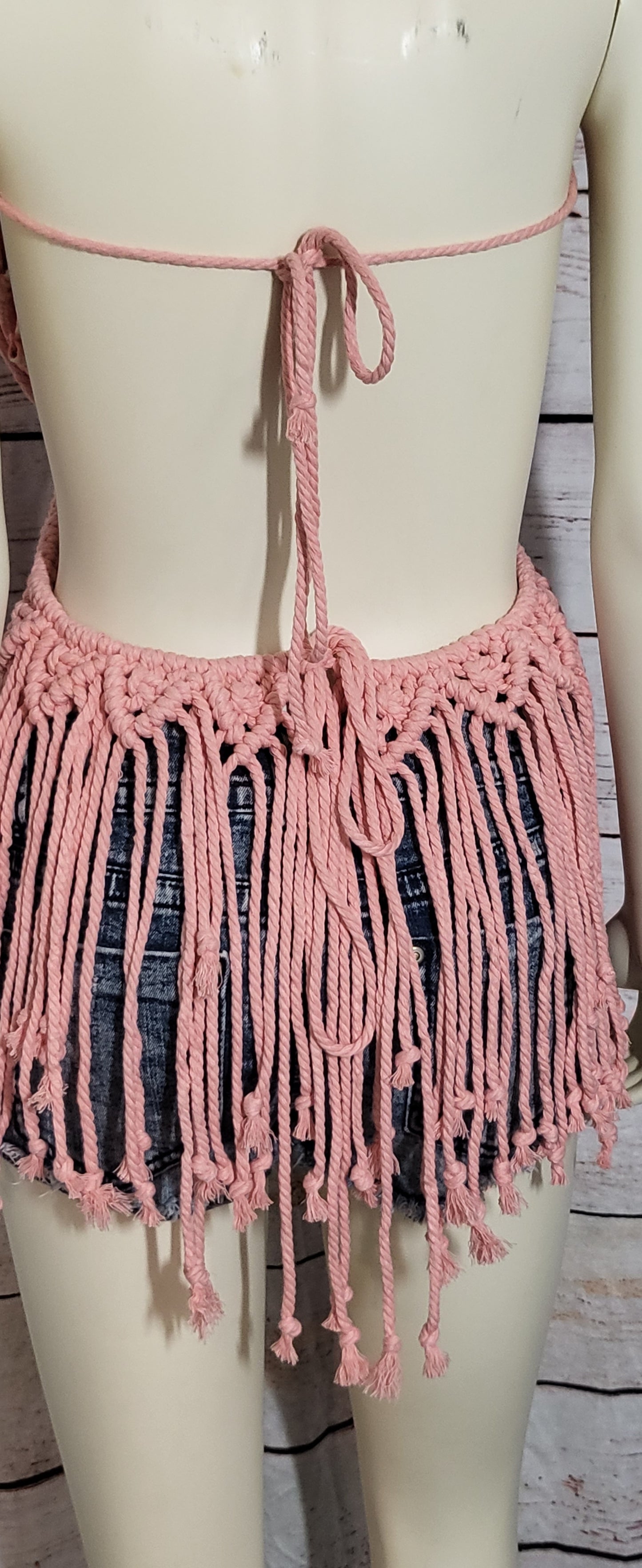 Pink sexy macrame top with copper bead accent fully adjustable one size fits most