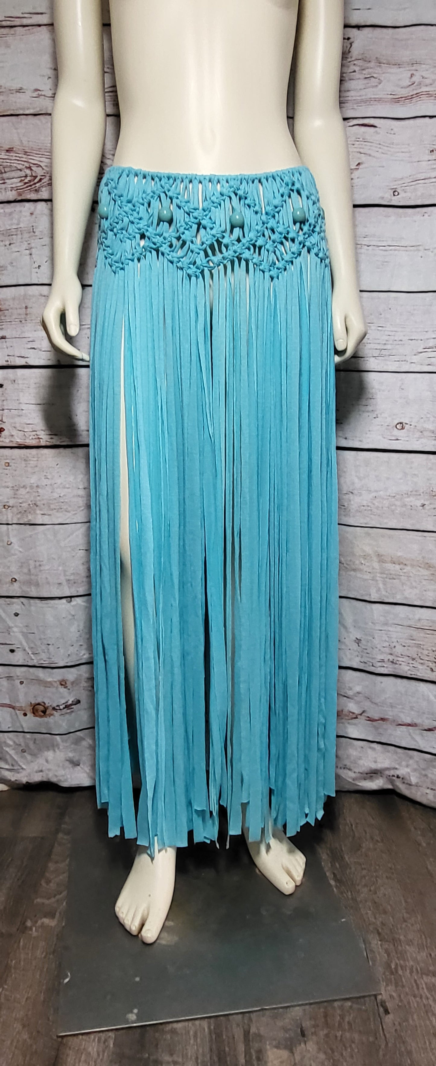 Turquiose Macreme Beach skirt with wooden beads