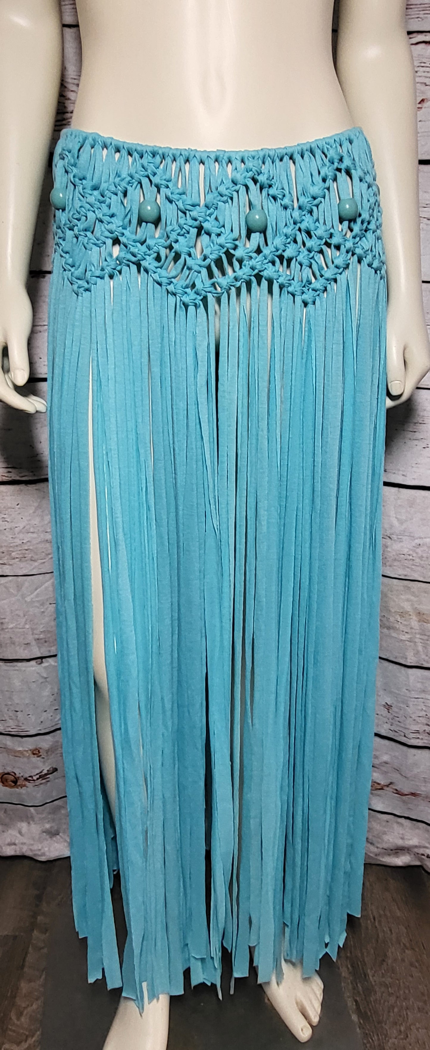 Turquiose Macreme Beach skirt with wooden beads