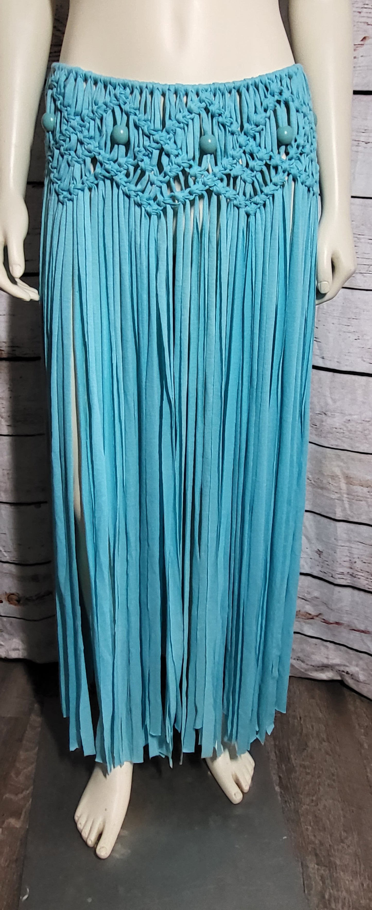 Turquiose Macreme Beach skirt with wooden beads