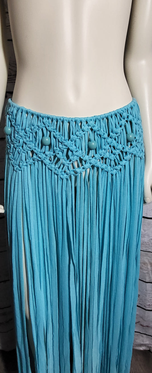 Turquiose Macreme Beach skirt with wooden beads