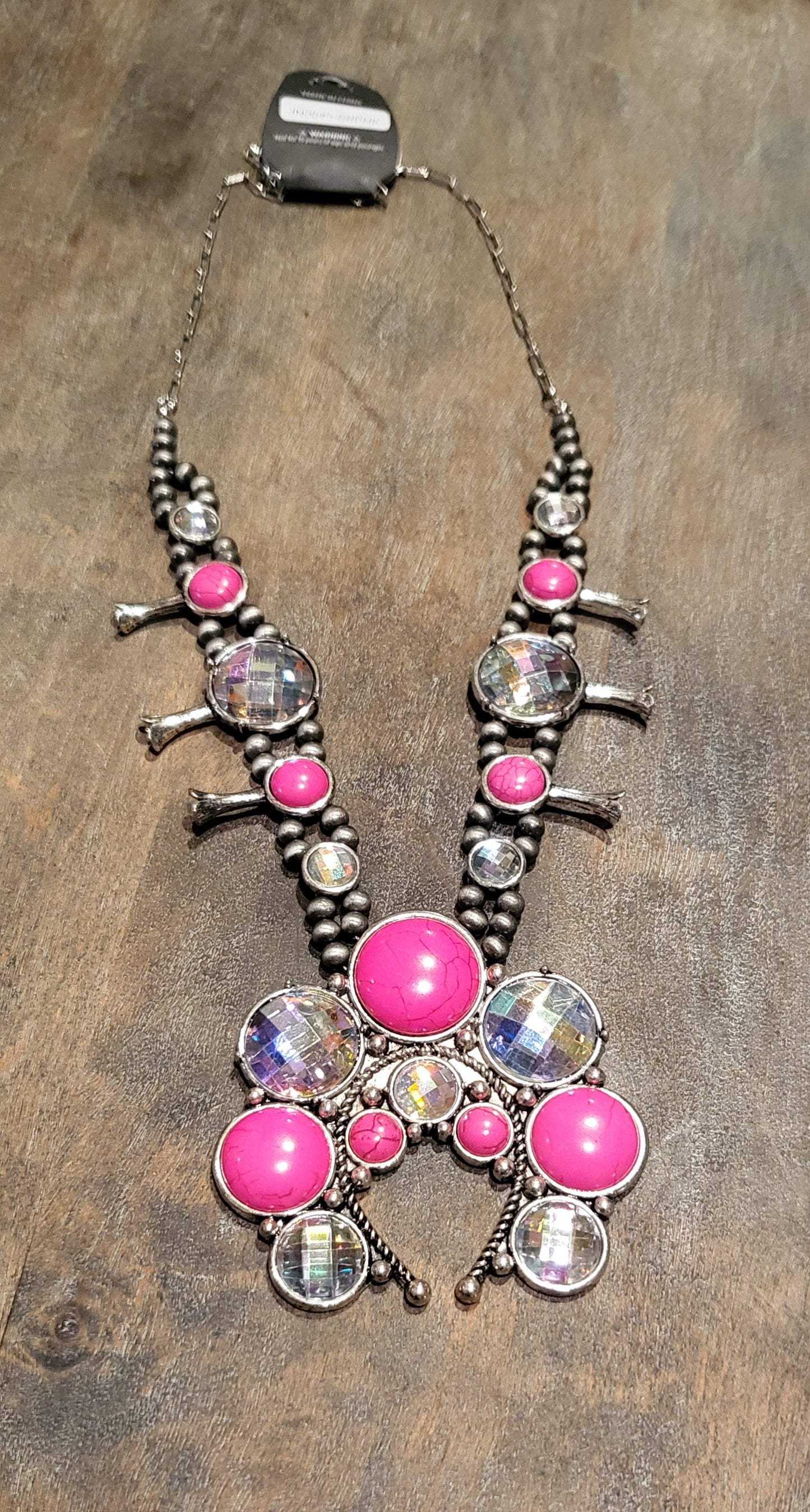 Pink squash blossom western fashion bling necklace