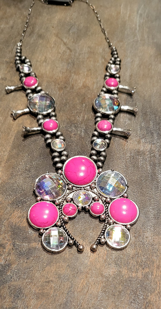 Pink squash blossom western fashion bling necklace