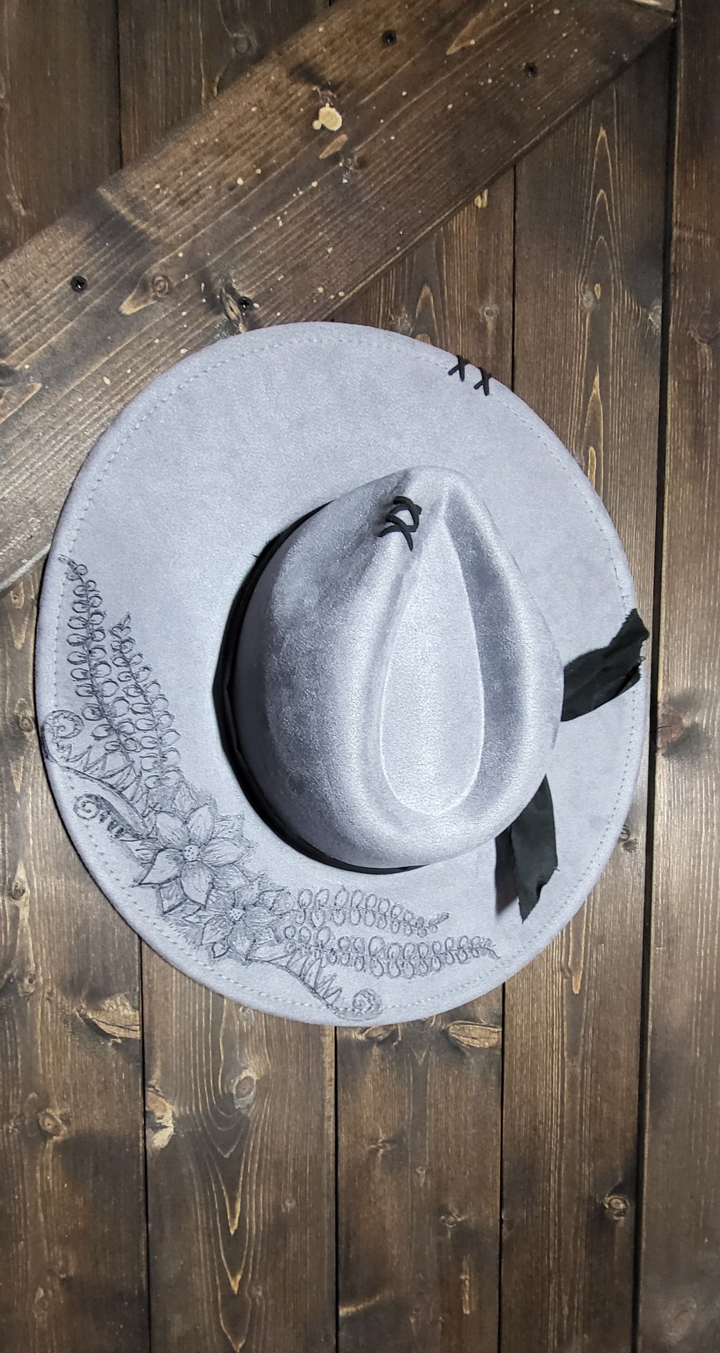 Grey burned suede fedora cowboy hat