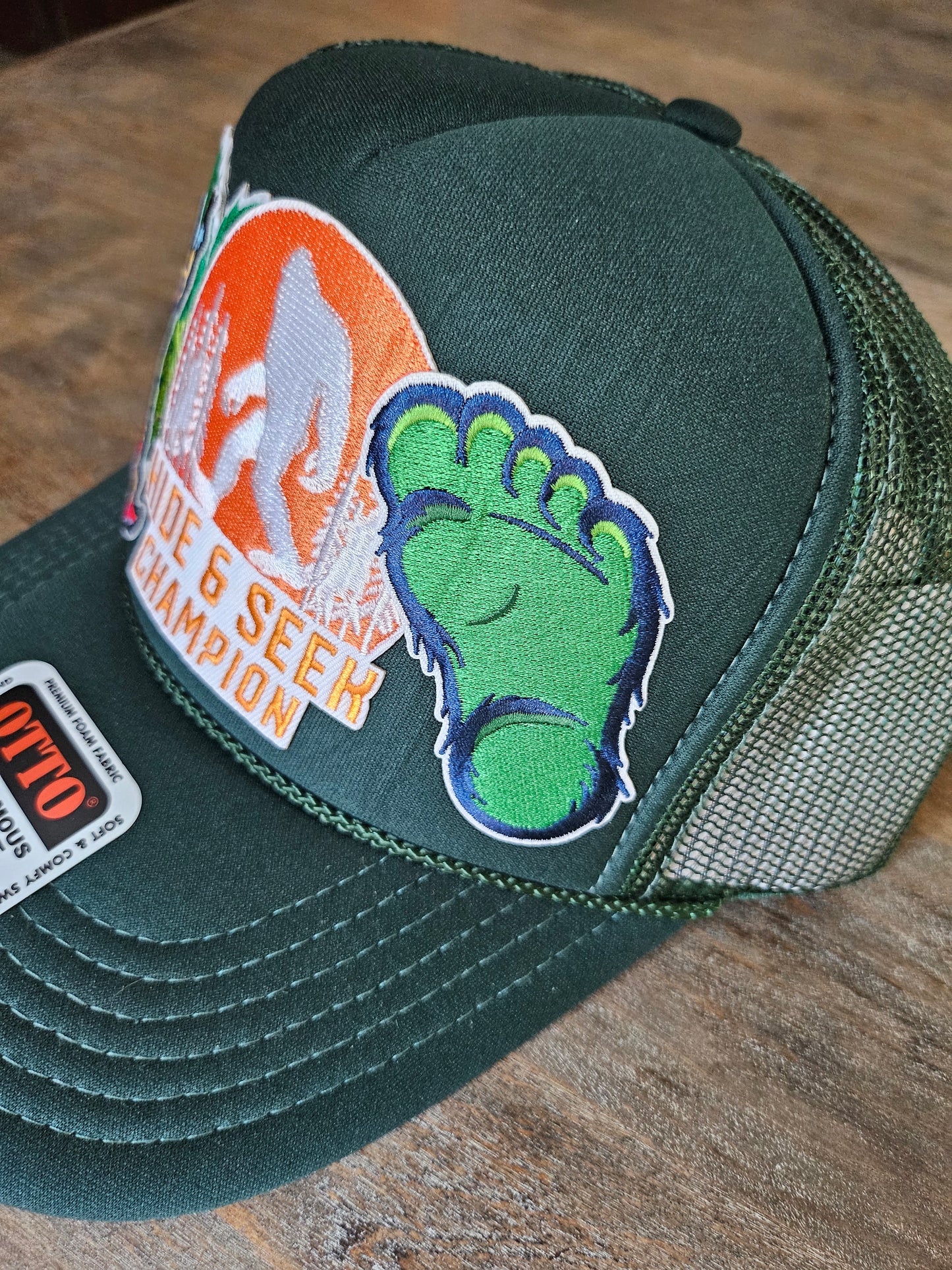 Sasquatch Bigfoot Custom Green Trucker Hat - Unisex, Embroidered Design