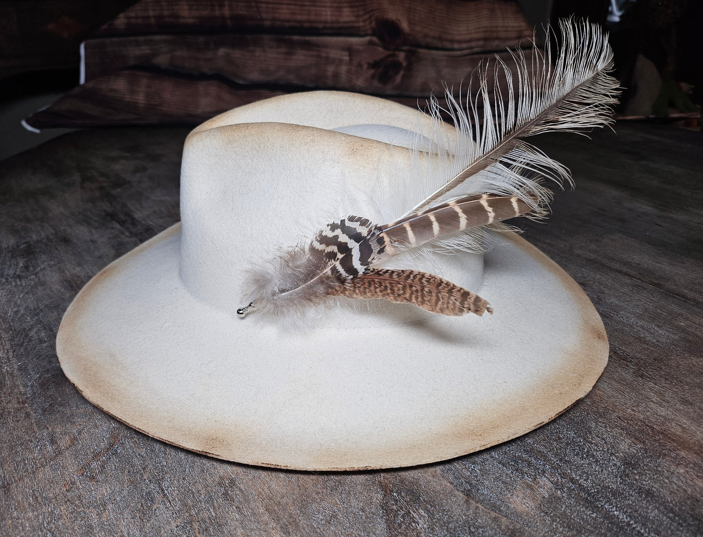 Genuine feather hat pin brooch