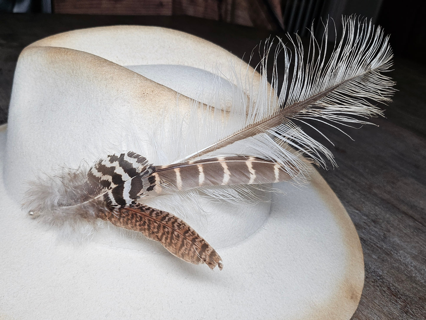 Genuine feather hat pin brooch