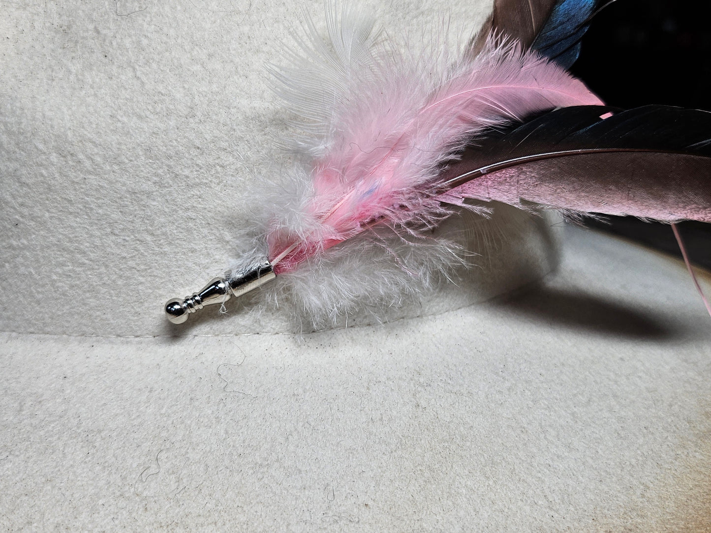 Genuine pink feather hat pin brooch