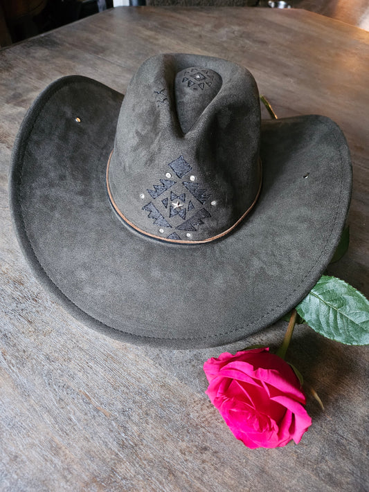 Suede cattleman's cowboy hat custom burned