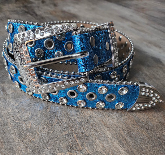 Blue western rhinestone belt