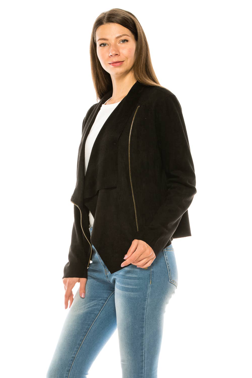 BLACK SUEDE ZIP ASYMMETRICAL JACKET