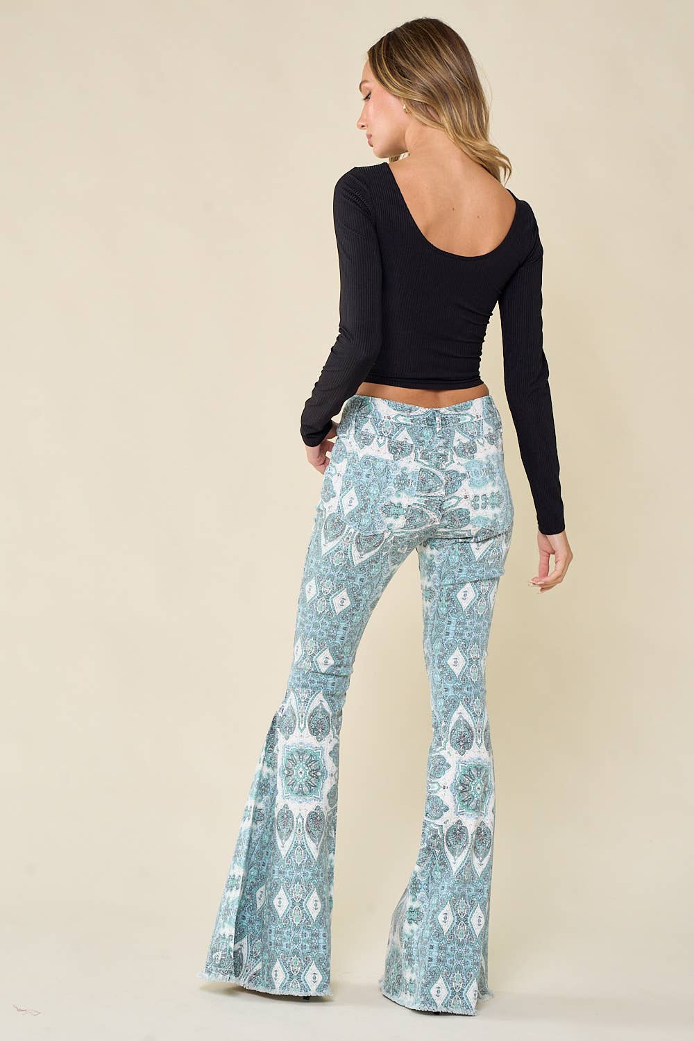 Saints & Hearts AQUA WESTERN PAISLEY PRINT FLARE JEANS