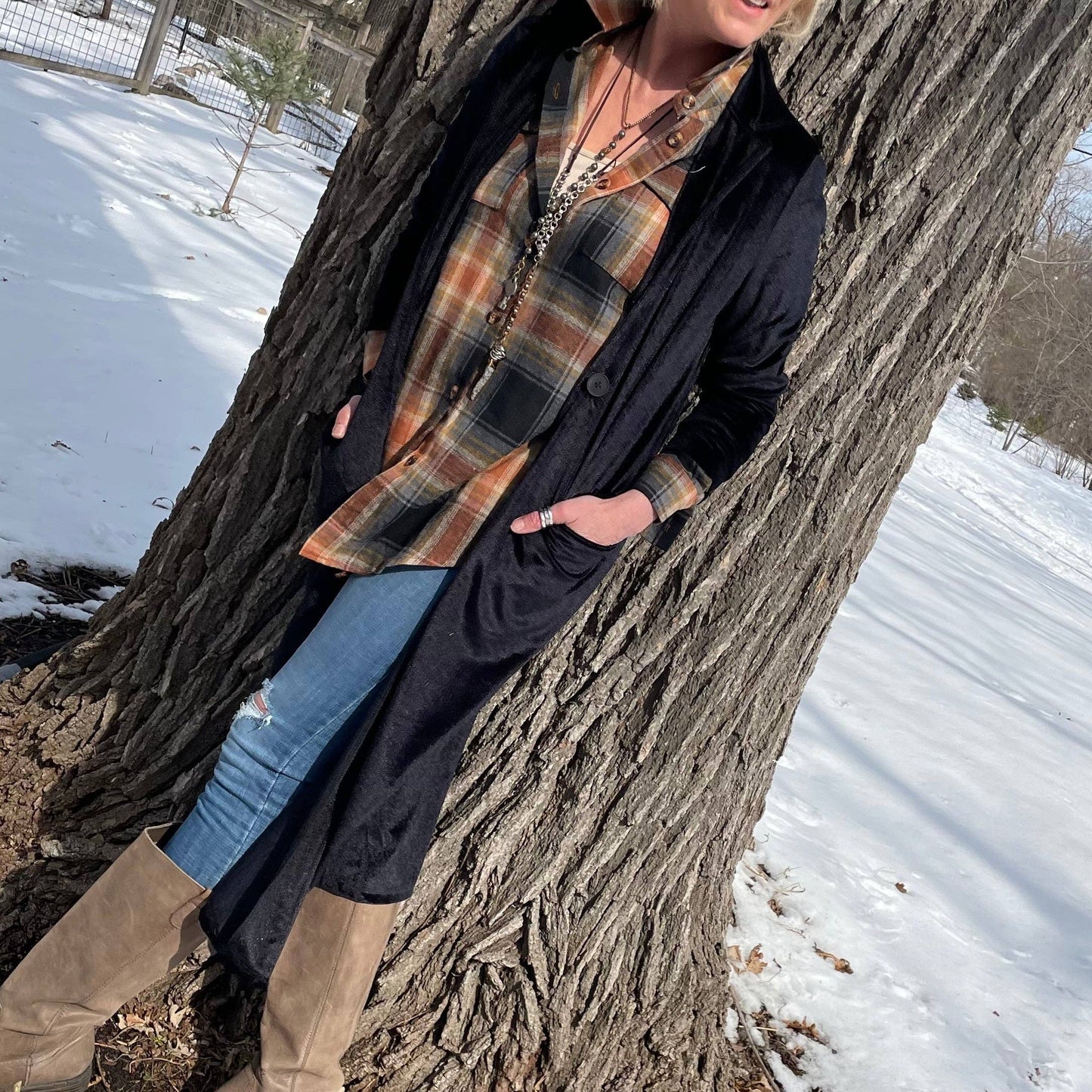 Black Velvet Duster Coat