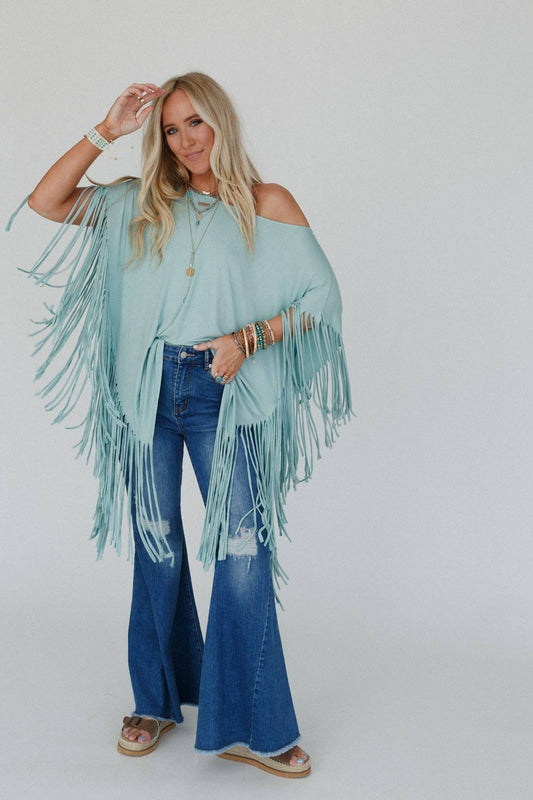 Showstopper Fringe Top - Washed Turquoise