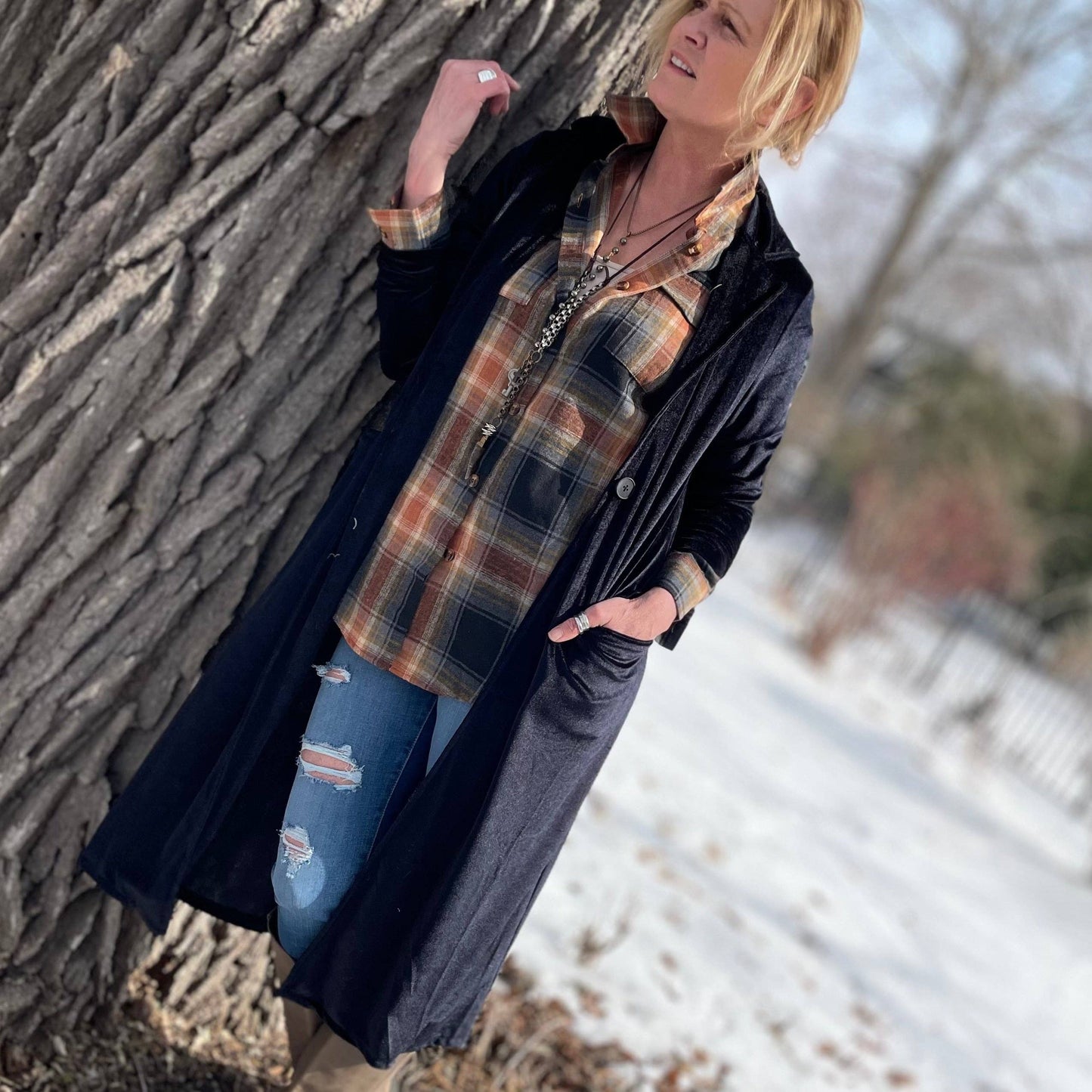 Black Velvet Duster Coat