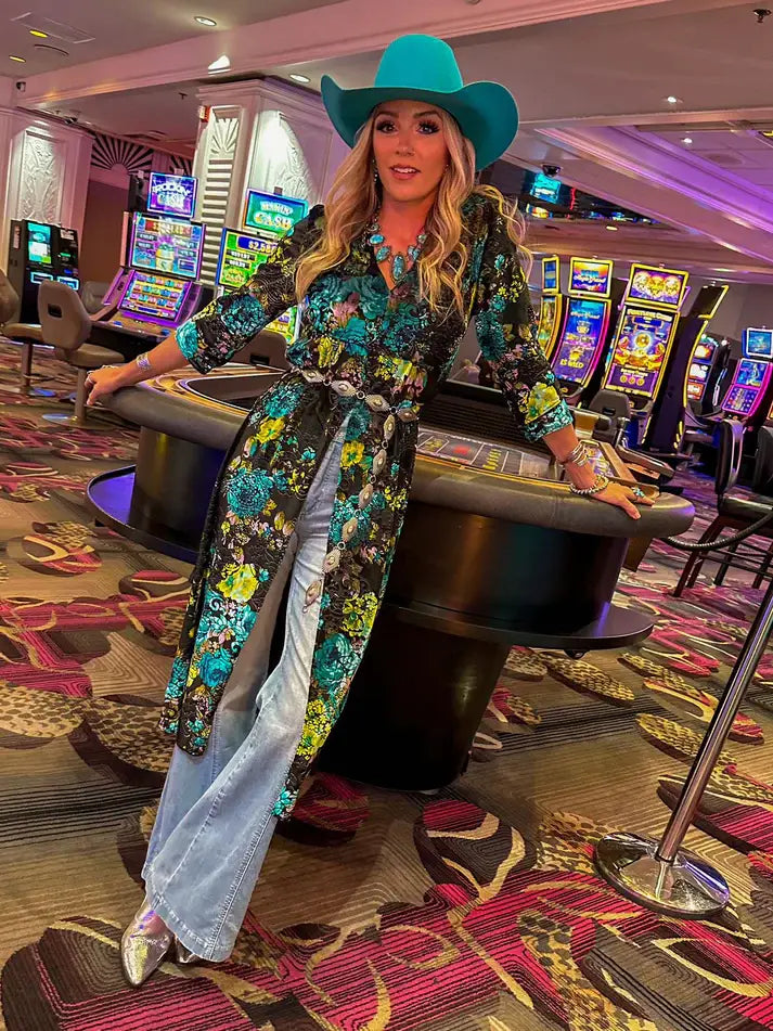 Gyspy Turquoise Floral Velvet Top