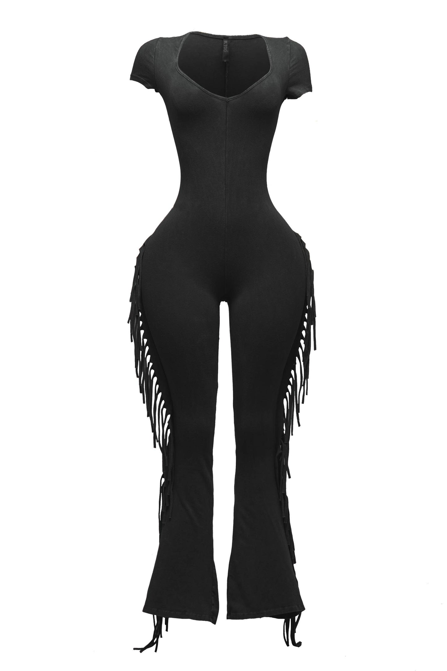 Black Mineral washed fringed jumpsuit