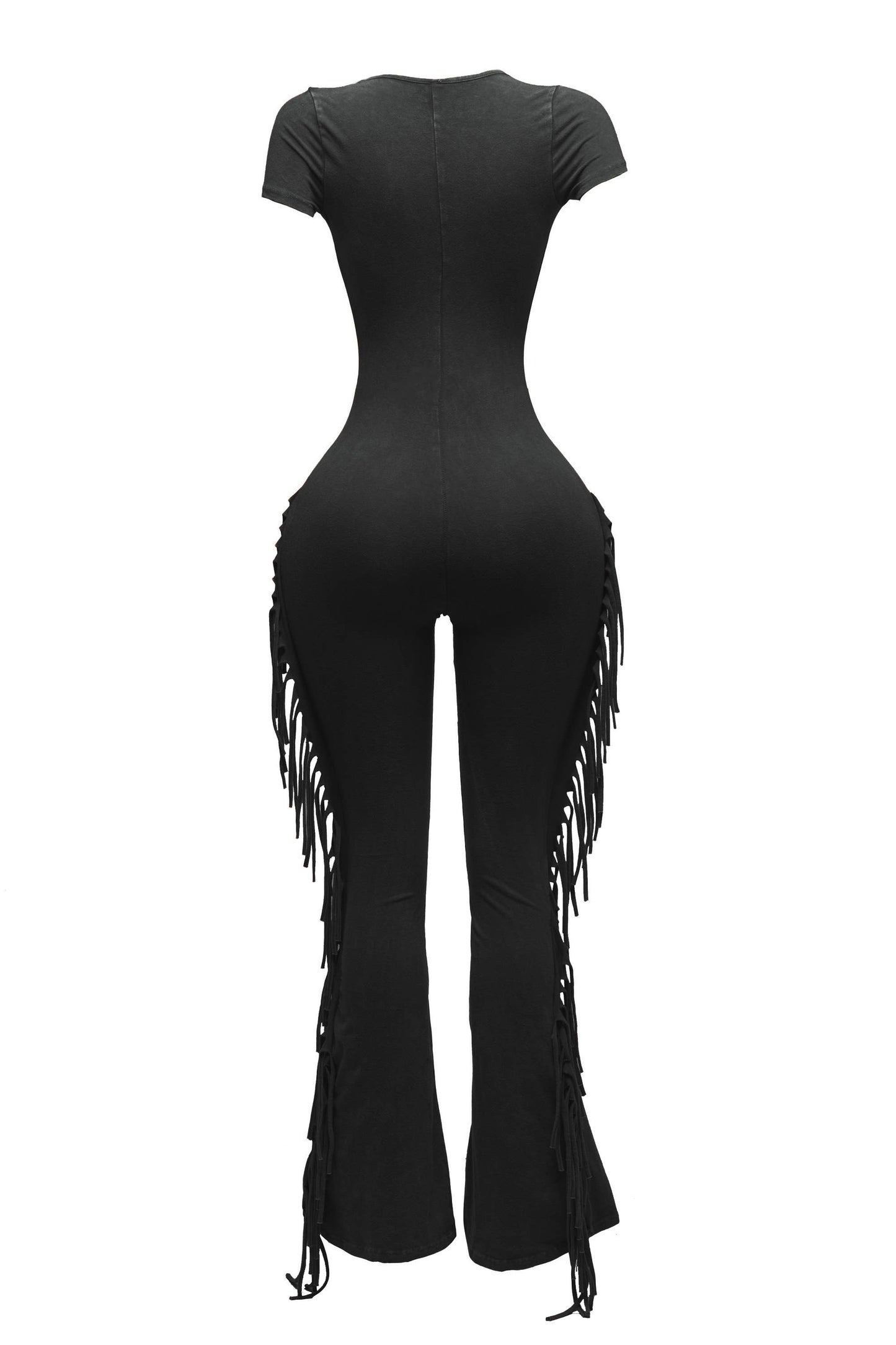 Black Mineral washed fringed jumpsuit