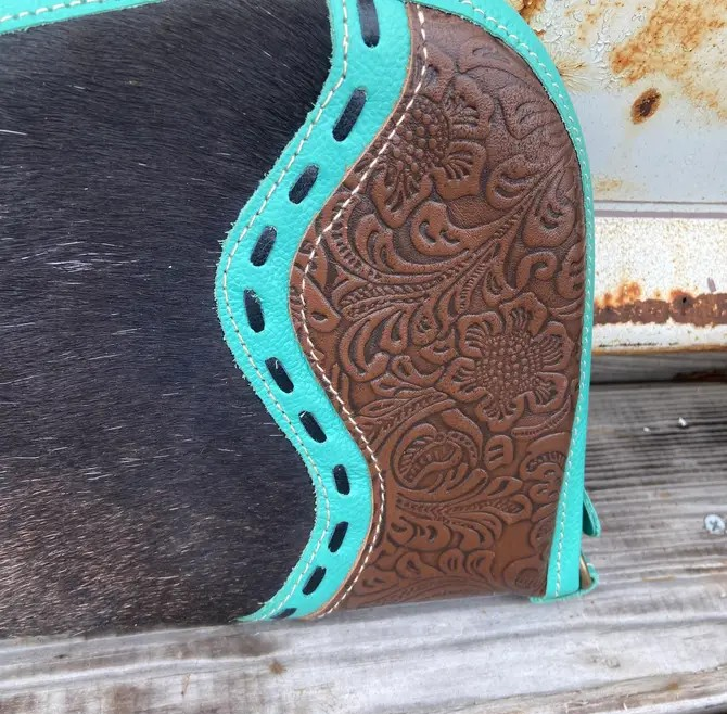 11” Case Cowhide and Tooled Leather Turquoise Accents