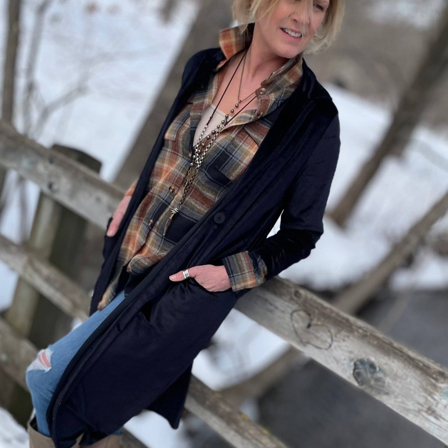 Black Velvet Duster Coat