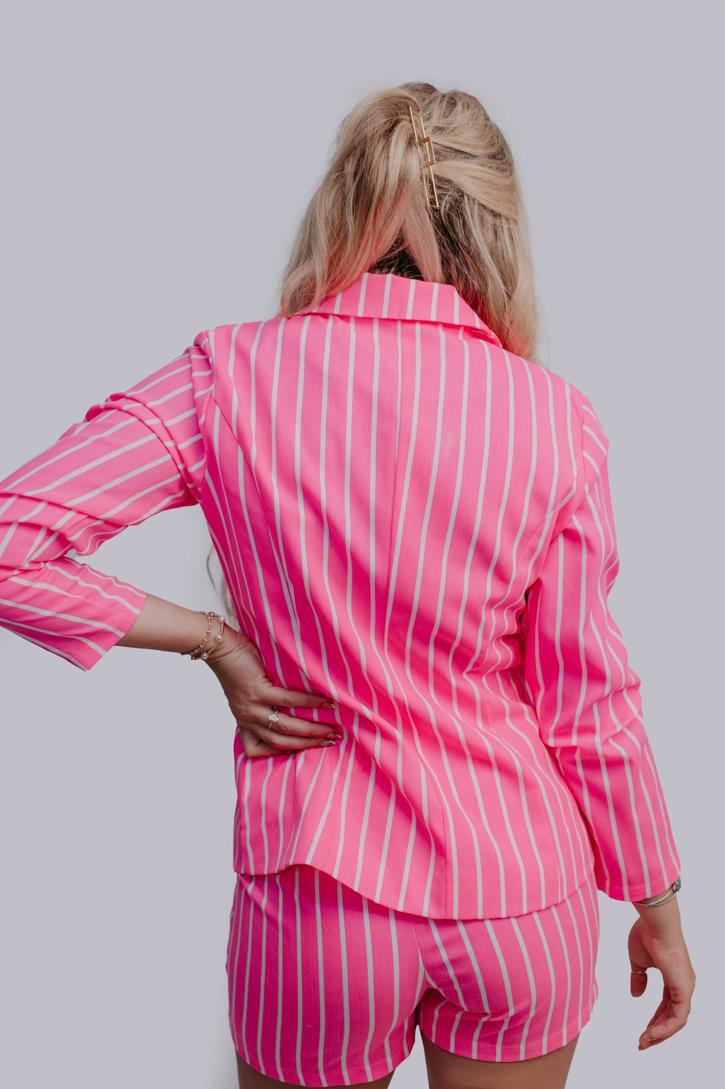 Pink Pinstripe Blazer and shorts 2 Peice Set