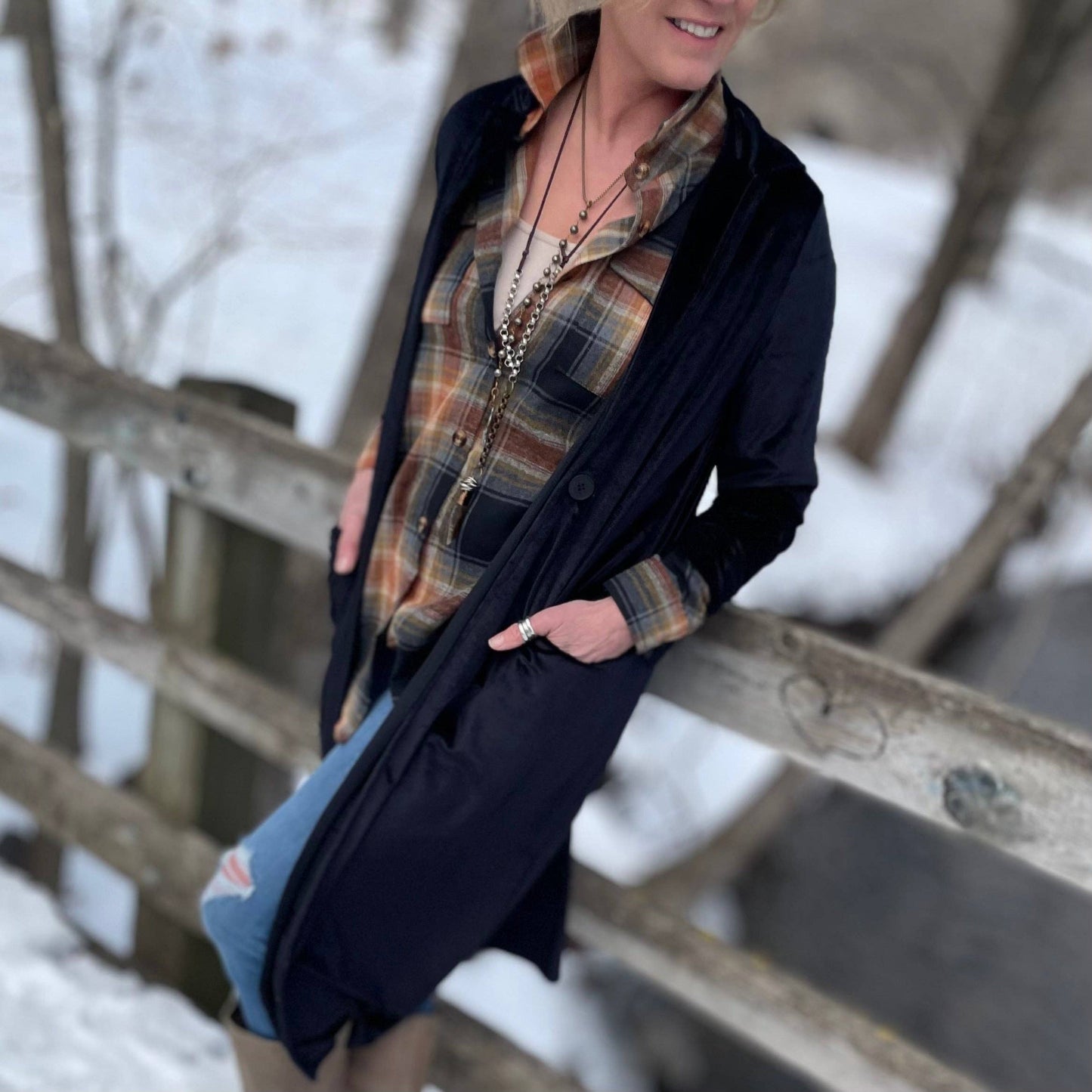 Black Velvet Duster Coat