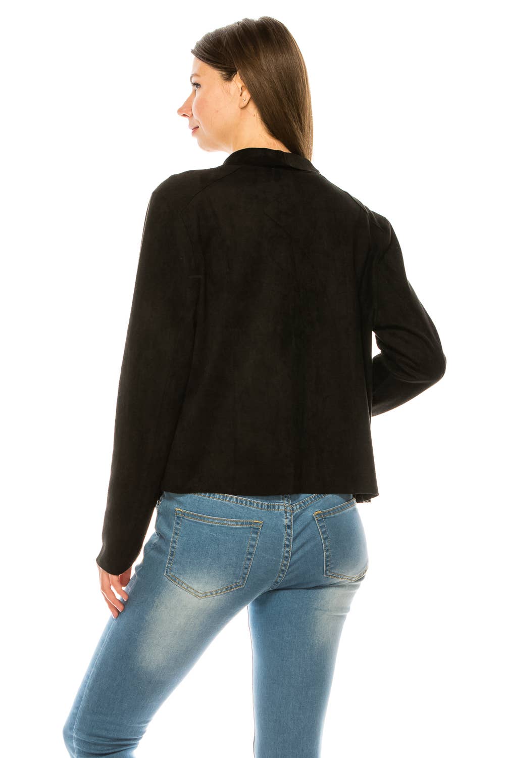 BLACK SUEDE ZIP ASYMMETRICAL JACKET