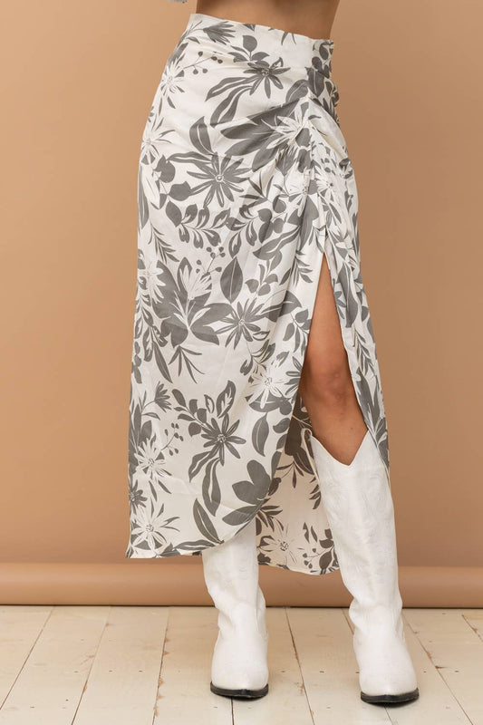 Grey and White Satin Drape Pleated Skirt