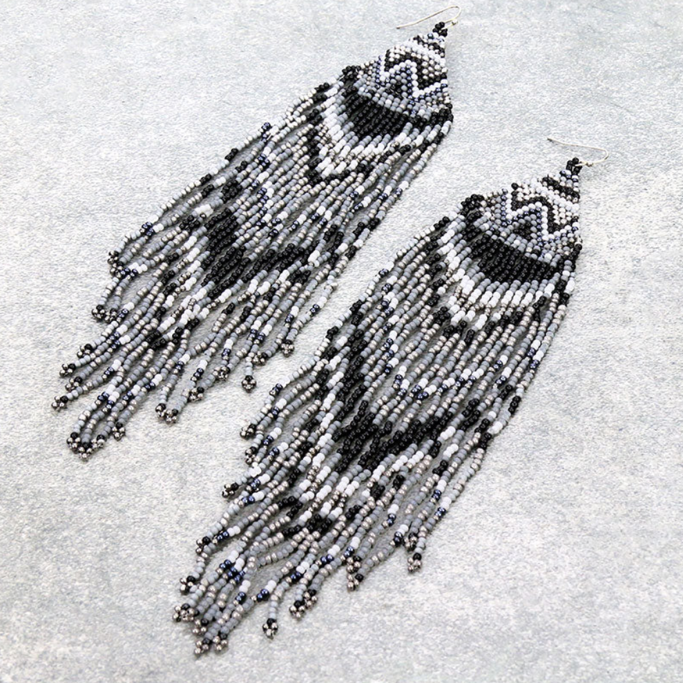 Long beaded boho tassel earrings