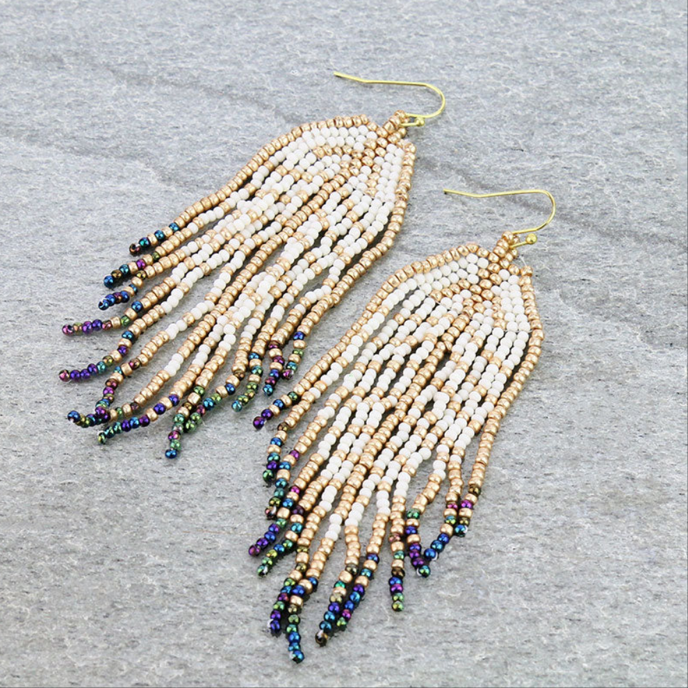 Long beaded Boho fringe tassel earrings